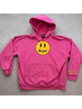 Drew House Mascot Hoodie Pink L Smiley Face Pullover Streetwear Justin Bieber